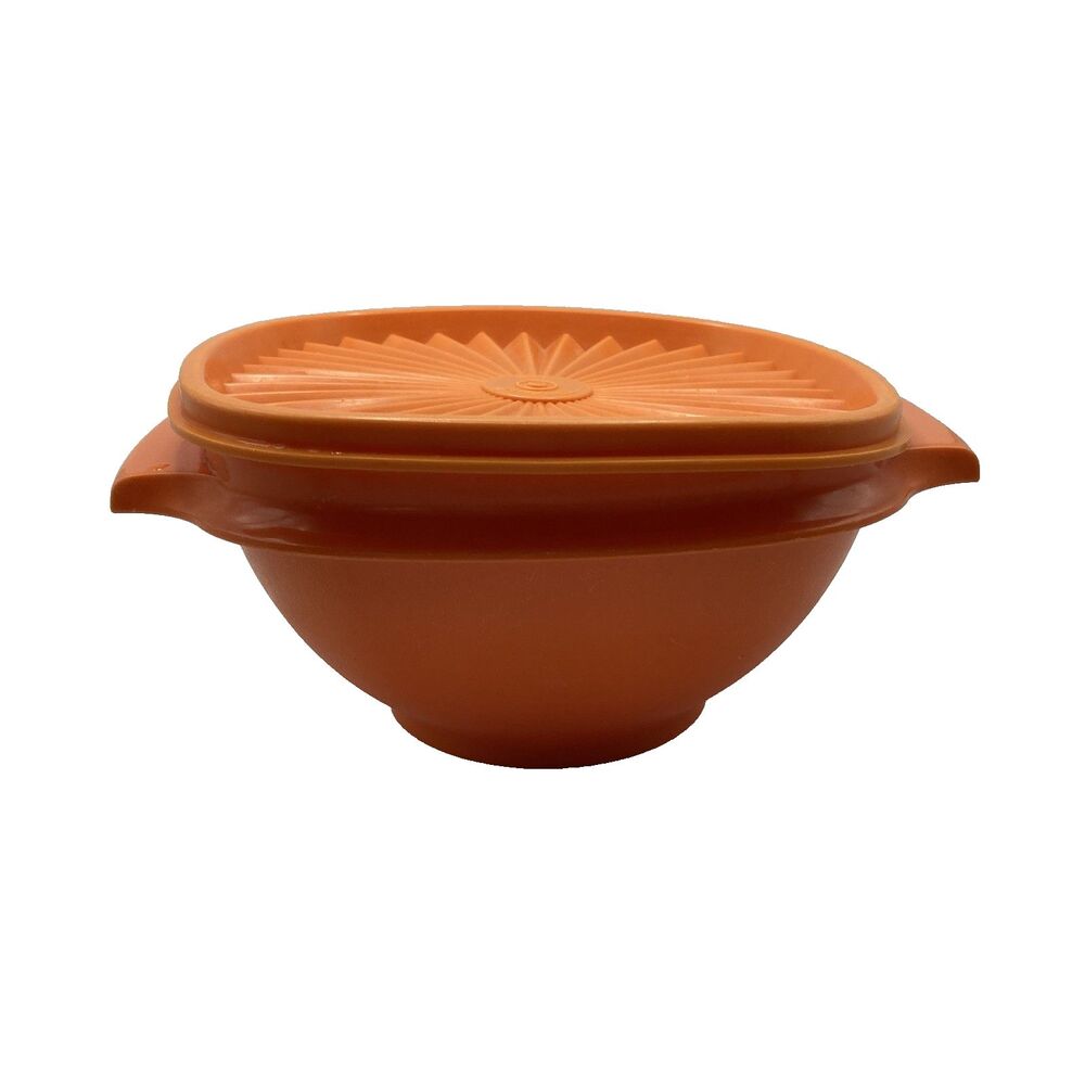 Vintage Tupperware Orange Servalier Bowl with Sunburst Lid 886-35 USA